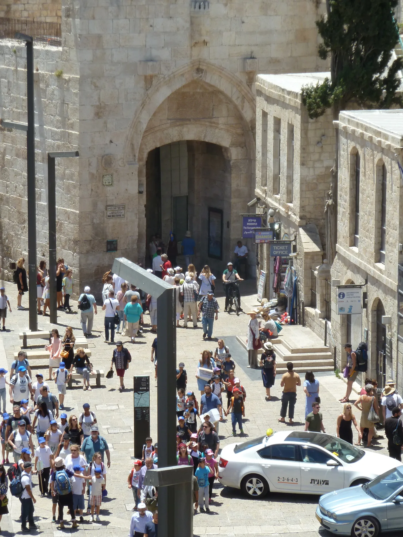 Visitors gathered near Jaffa Gate at the entrance to Jerusalem's Old City