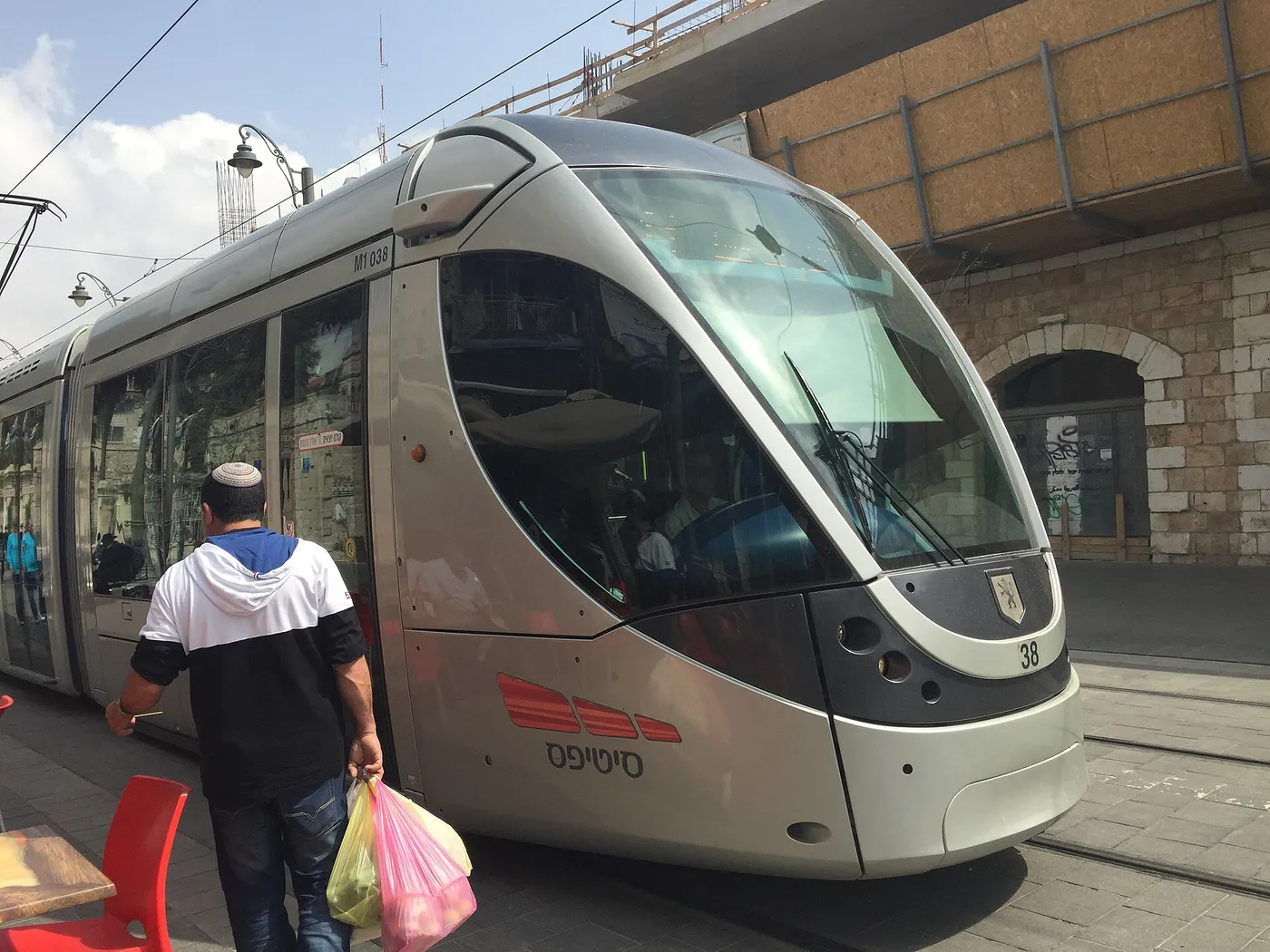 The Jerusalem Light Rail passing through the city