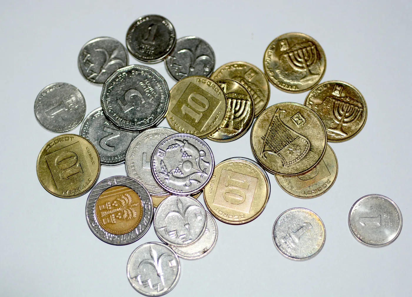 Israeli shekel coins and notes